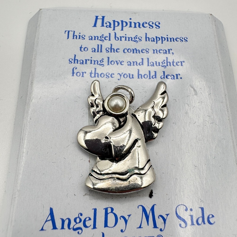 Vintage Y2K GANZ Angel By My Side Brooch Pin Happiness Faux Pearl Silver Tone